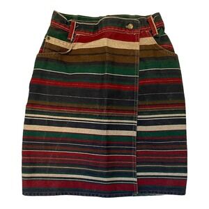 Vtg 90s Jeans Wear Midi Skirt Women Size 5/6 Striped Split Front With Pockets US